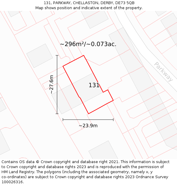 131, PARKWAY, CHELLASTON, DERBY, DE73 5QB: Plot and title map