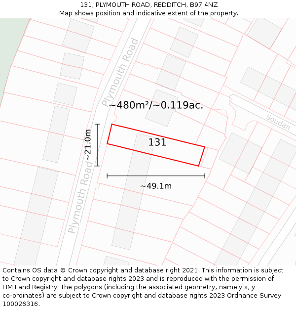 131, PLYMOUTH ROAD, REDDITCH, B97 4NZ: Plot and title map