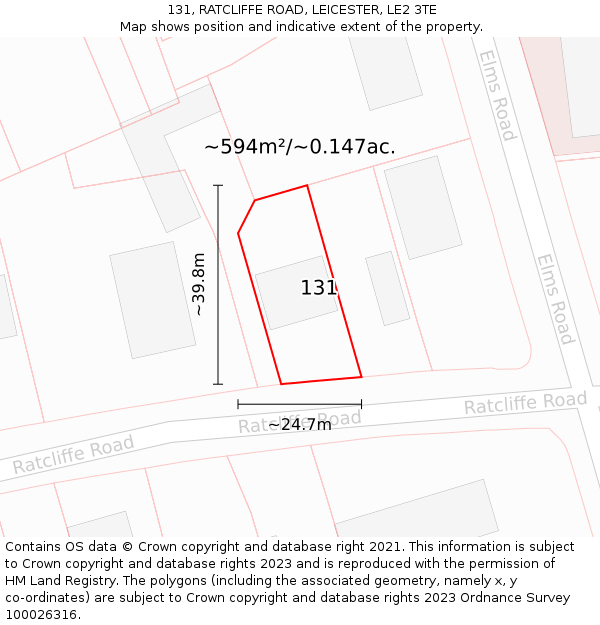 131, RATCLIFFE ROAD, LEICESTER, LE2 3TE: Plot and title map