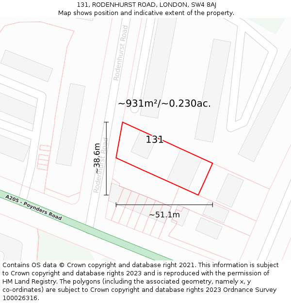 131, RODENHURST ROAD, LONDON, SW4 8AJ: Plot and title map