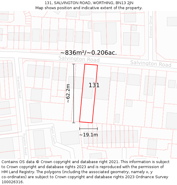 131, SALVINGTON ROAD, WORTHING, BN13 2JN: Plot and title map