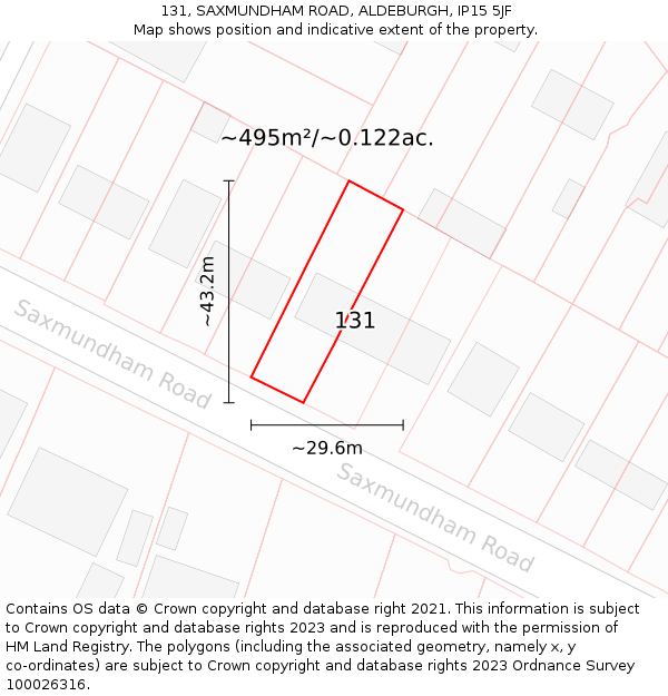 131, SAXMUNDHAM ROAD, ALDEBURGH, IP15 5JF: Plot and title map