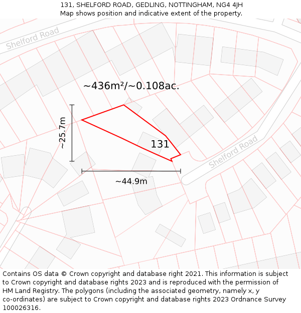 131, SHELFORD ROAD, GEDLING, NOTTINGHAM, NG4 4JH: Plot and title map