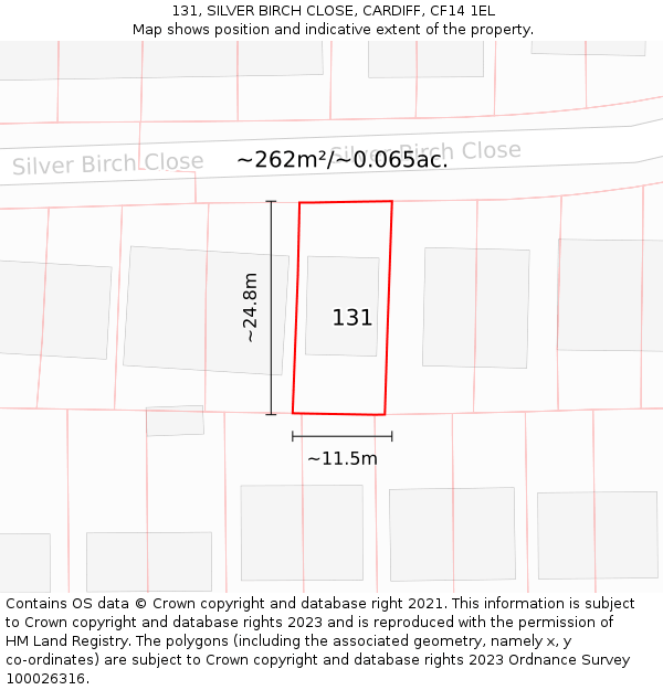 131, SILVER BIRCH CLOSE, CARDIFF, CF14 1EL: Plot and title map