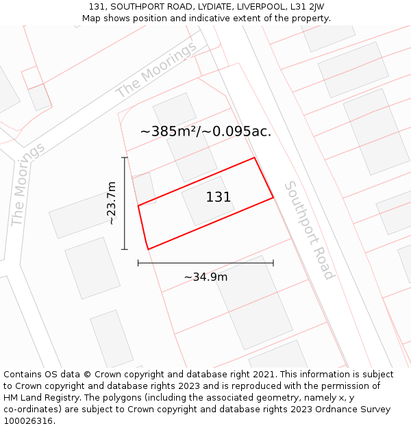 131, SOUTHPORT ROAD, LYDIATE, LIVERPOOL, L31 2JW: Plot and title map