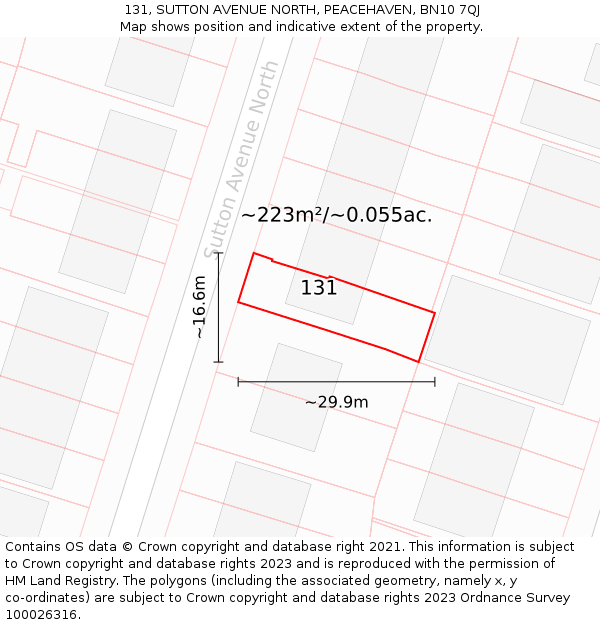 131, SUTTON AVENUE NORTH, PEACEHAVEN, BN10 7QJ: Plot and title map