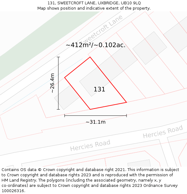 131, SWEETCROFT LANE, UXBRIDGE, UB10 9LQ: Plot and title map