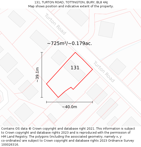 131, TURTON ROAD, TOTTINGTON, BURY, BL8 4AJ: Plot and title map