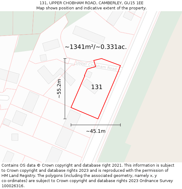 131, UPPER CHOBHAM ROAD, CAMBERLEY, GU15 1EE: Plot and title map