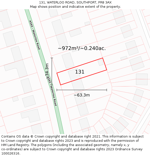 131, WATERLOO ROAD, SOUTHPORT, PR8 3AX: Plot and title map