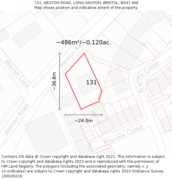 131, WESTON ROAD, LONG ASHTON, BRISTOL, BS41 9AE: Plot and title map