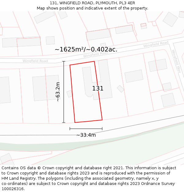 131, WINGFIELD ROAD, PLYMOUTH, PL3 4ER: Plot and title map