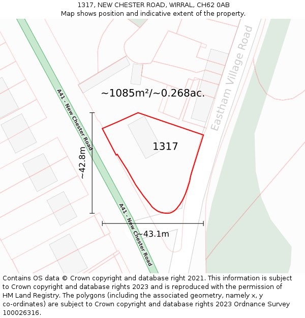 1317, NEW CHESTER ROAD, WIRRAL, CH62 0AB: Plot and title map