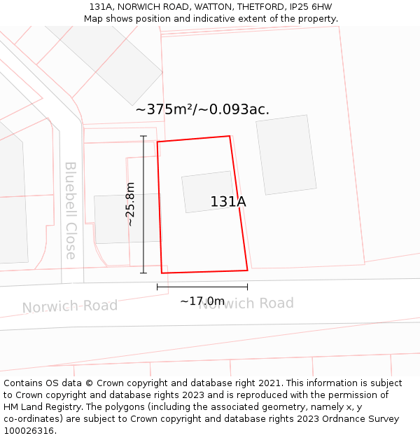 131A, NORWICH ROAD, WATTON, THETFORD, IP25 6HW: Plot and title map