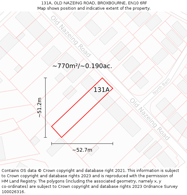 131A, OLD NAZEING ROAD, BROXBOURNE, EN10 6RF: Plot and title map