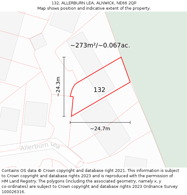 132, ALLERBURN LEA, ALNWICK, NE66 2QP: Plot and title map