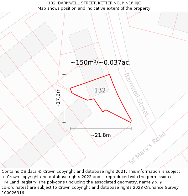 132, BARNWELL STREET, KETTERING, NN16 0JG: Plot and title map