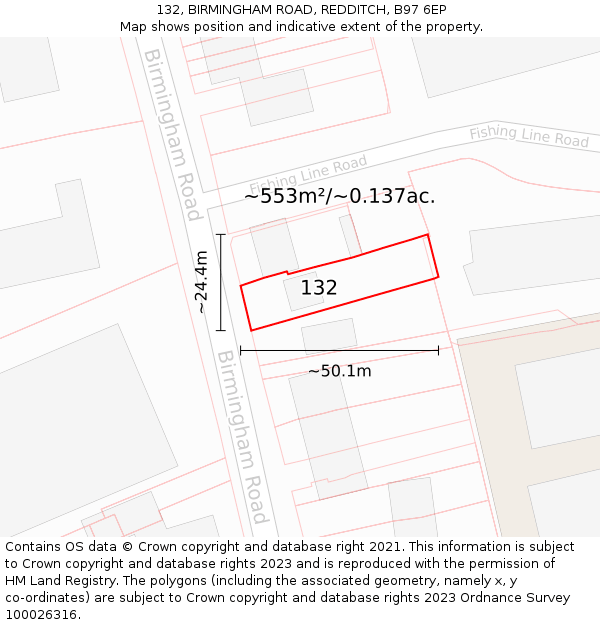 132, BIRMINGHAM ROAD, REDDITCH, B97 6EP: Plot and title map