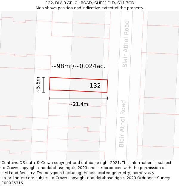 132, BLAIR ATHOL ROAD, SHEFFIELD, S11 7GD: Plot and title map