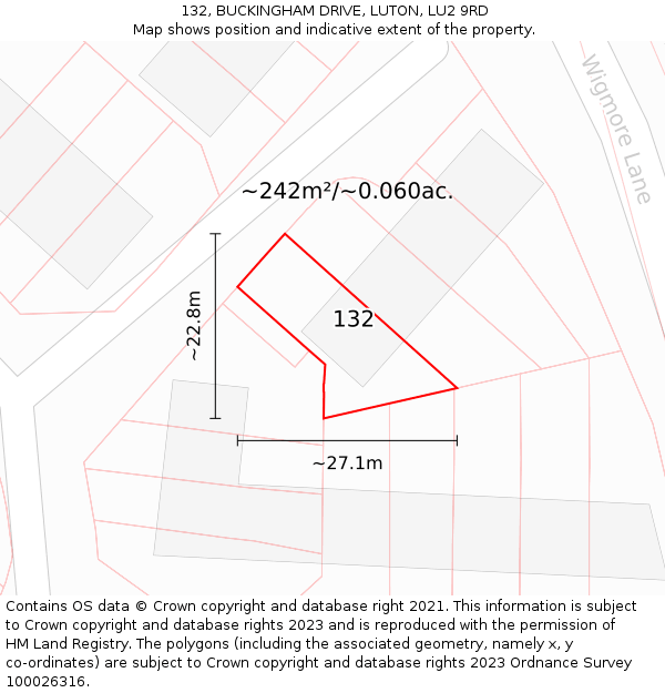 132, BUCKINGHAM DRIVE, LUTON, LU2 9RD: Plot and title map