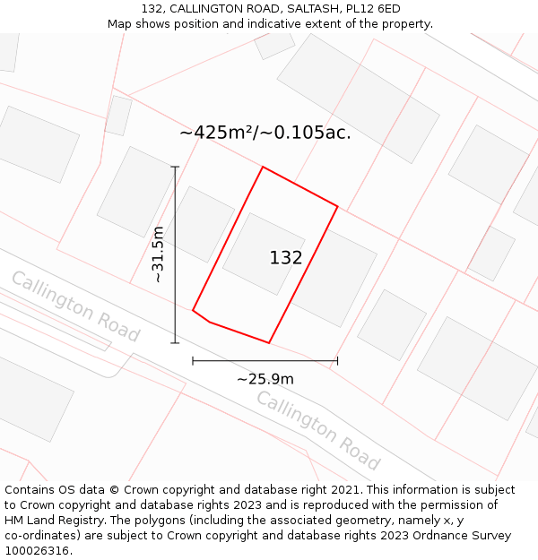 132, CALLINGTON ROAD, SALTASH, PL12 6ED: Plot and title map