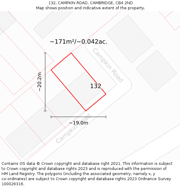 132, CAMPKIN ROAD, CAMBRIDGE, CB4 2ND: Plot and title map