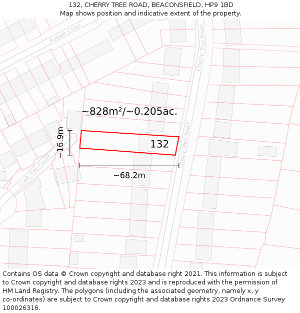 132, CHERRY TREE ROAD, BEACONSFIELD, HP9 1BD: Plot and title map