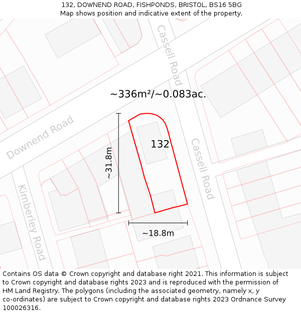 132, DOWNEND ROAD, FISHPONDS, BRISTOL, BS16 5BG: Plot and title map