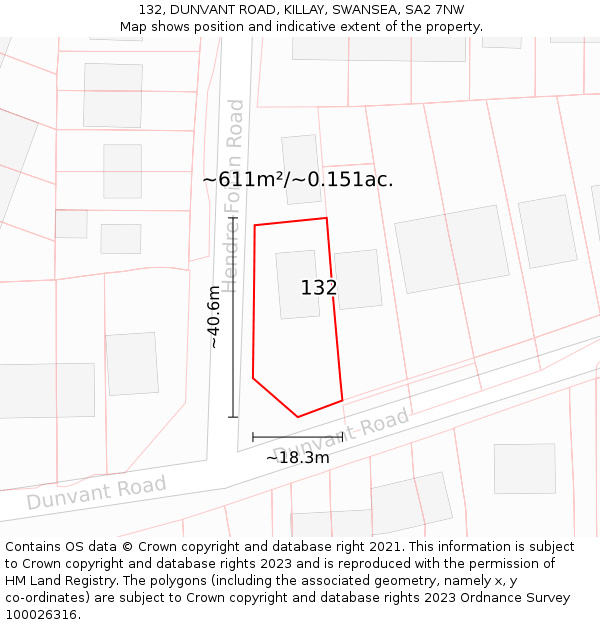 132, DUNVANT ROAD, KILLAY, SWANSEA, SA2 7NW: Plot and title map