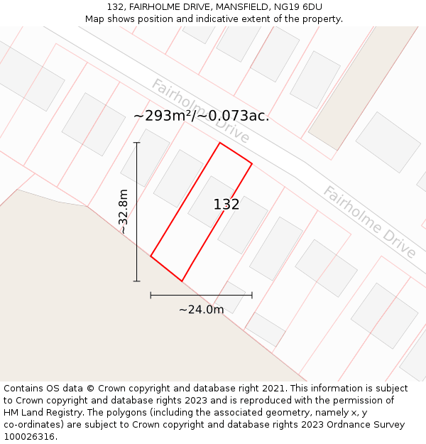 132, FAIRHOLME DRIVE, MANSFIELD, NG19 6DU: Plot and title map