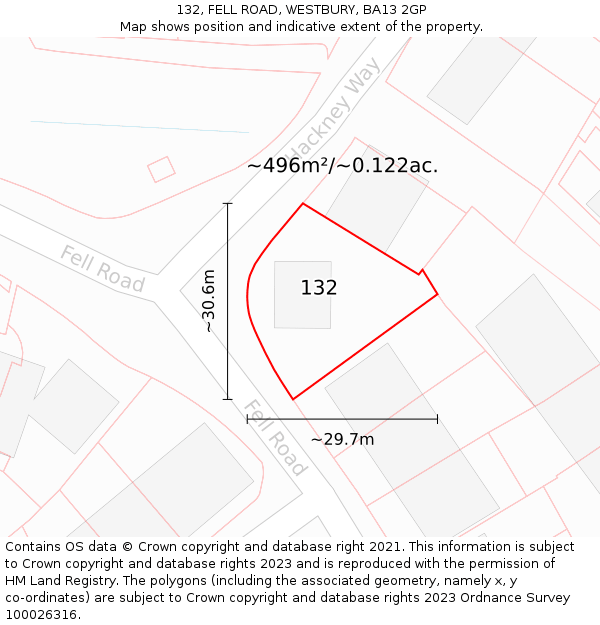 132, FELL ROAD, WESTBURY, BA13 2GP: Plot and title map