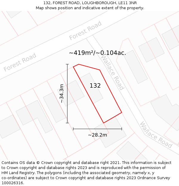 132, FOREST ROAD, LOUGHBOROUGH, LE11 3NR: Plot and title map