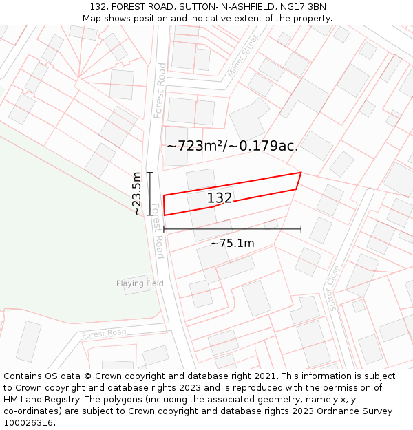 132, FOREST ROAD, SUTTON-IN-ASHFIELD, NG17 3BN: Plot and title map