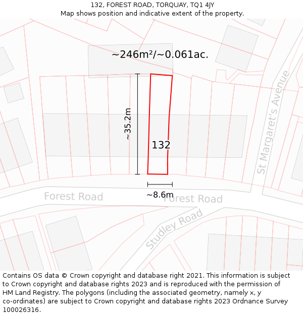 132, FOREST ROAD, TORQUAY, TQ1 4JY: Plot and title map