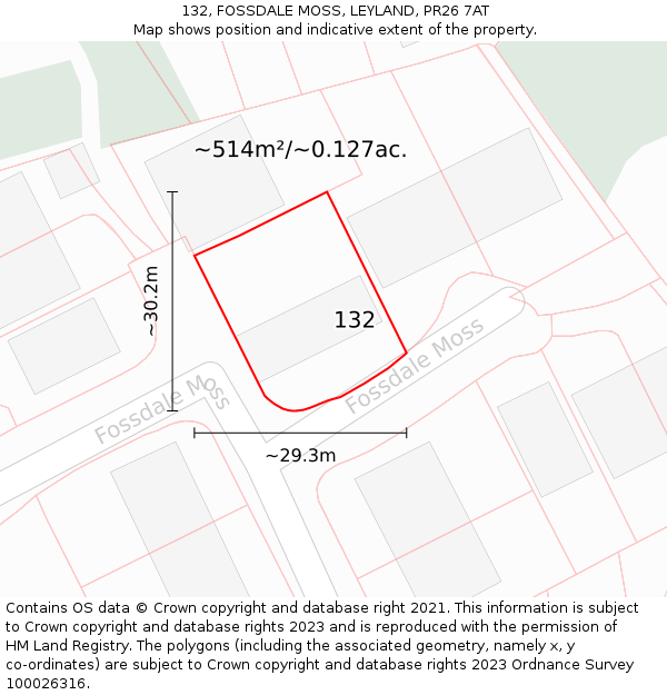 132, FOSSDALE MOSS, LEYLAND, PR26 7AT: Plot and title map