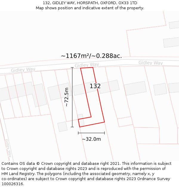 132, GIDLEY WAY, HORSPATH, OXFORD, OX33 1TD: Plot and title map