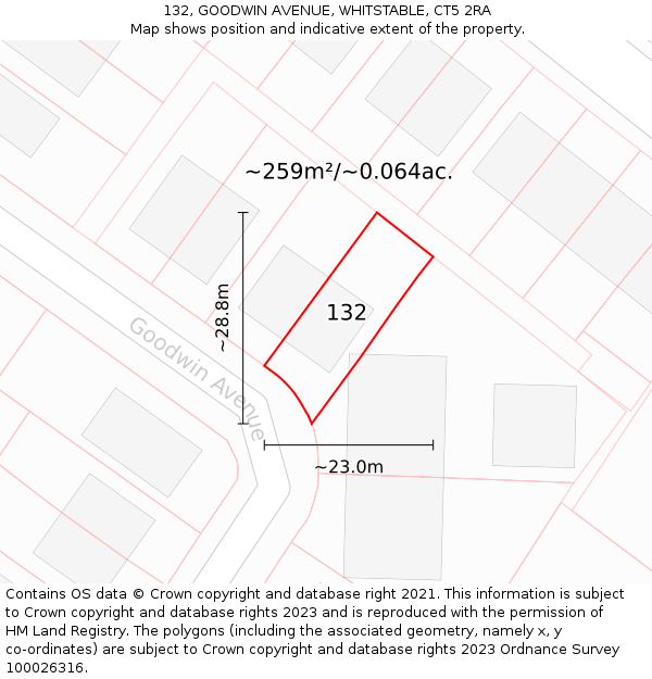 132, GOODWIN AVENUE, WHITSTABLE, CT5 2RA: Plot and title map