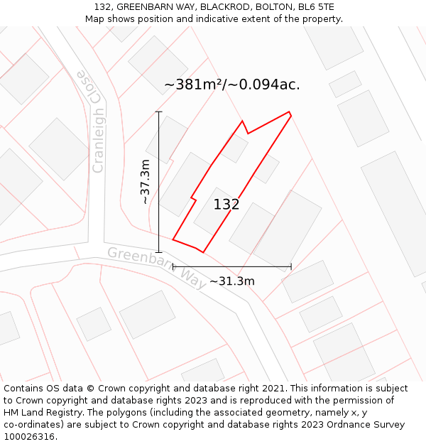 132, GREENBARN WAY, BLACKROD, BOLTON, BL6 5TE: Plot and title map