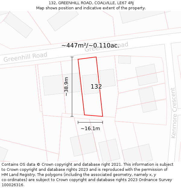 132, GREENHILL ROAD, COALVILLE, LE67 4RJ: Plot and title map