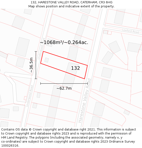 132, HARESTONE VALLEY ROAD, CATERHAM, CR3 6HG: Plot and title map