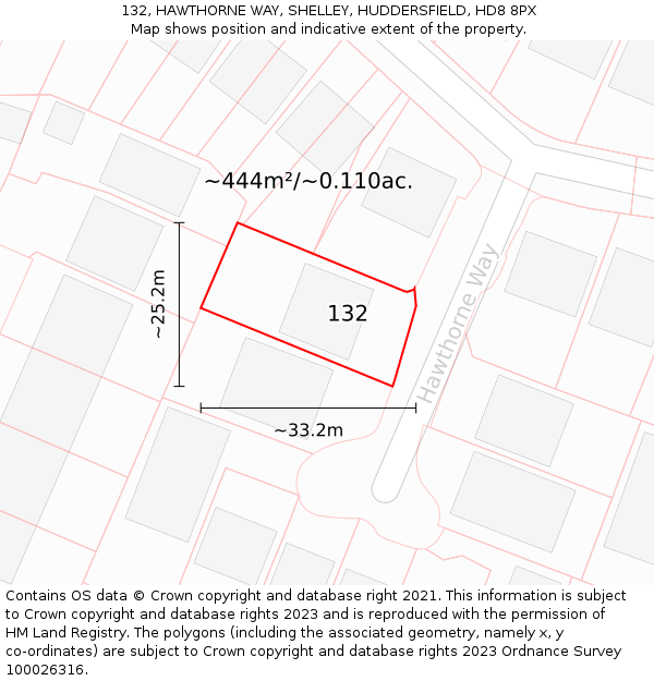 132, HAWTHORNE WAY, SHELLEY, HUDDERSFIELD, HD8 8PX: Plot and title map