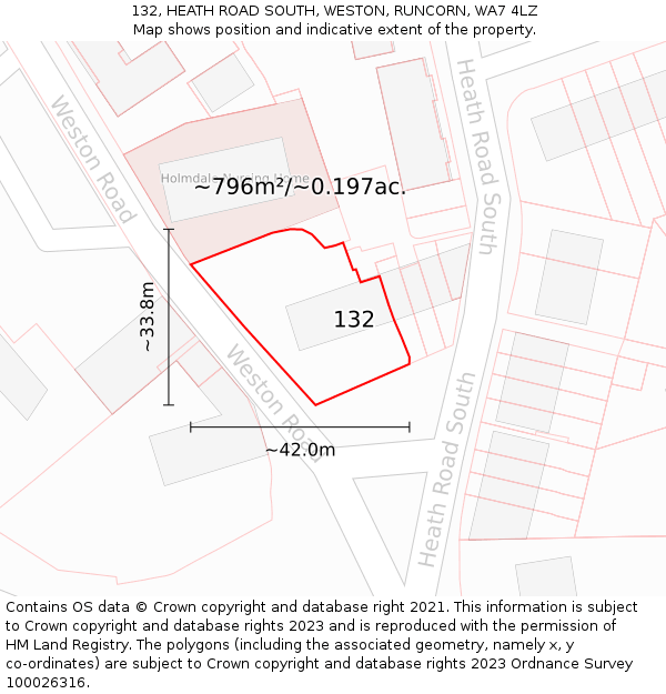 132, HEATH ROAD SOUTH, WESTON, RUNCORN, WA7 4LZ: Plot and title map