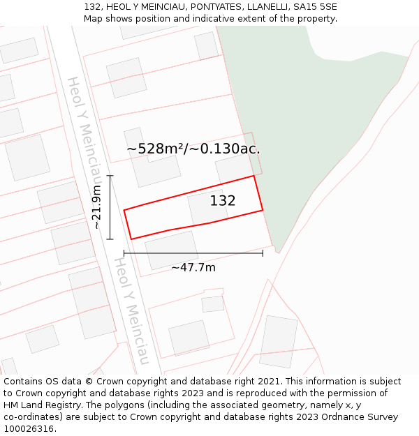 132, HEOL Y MEINCIAU, PONTYATES, LLANELLI, SA15 5SE: Plot and title map