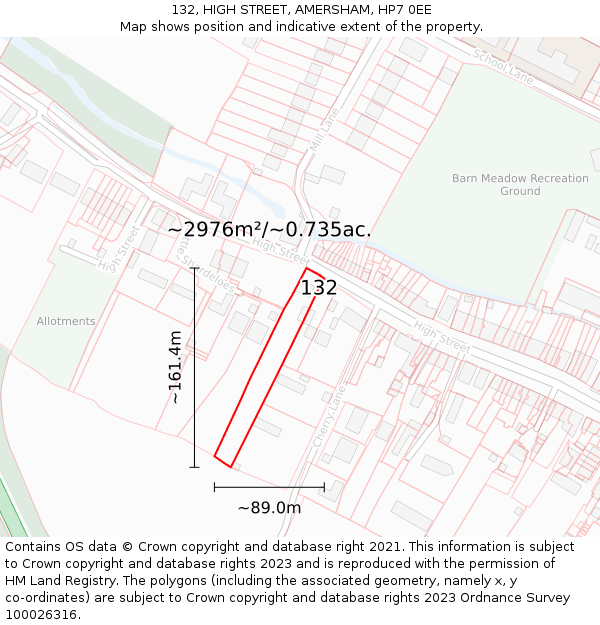 132, HIGH STREET, AMERSHAM, HP7 0EE: Plot and title map