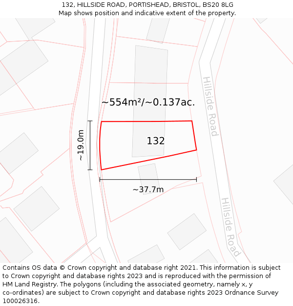 132, HILLSIDE ROAD, PORTISHEAD, BRISTOL, BS20 8LG: Plot and title map