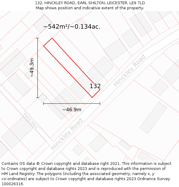 132, HINCKLEY ROAD, EARL SHILTON, LEICESTER, LE9 7LD: Plot and title map