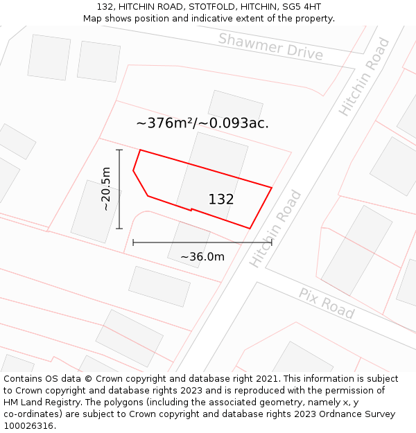 132, HITCHIN ROAD, STOTFOLD, HITCHIN, SG5 4HT: Plot and title map