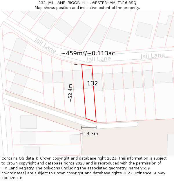 132, JAIL LANE, BIGGIN HILL, WESTERHAM, TN16 3SQ: Plot and title map