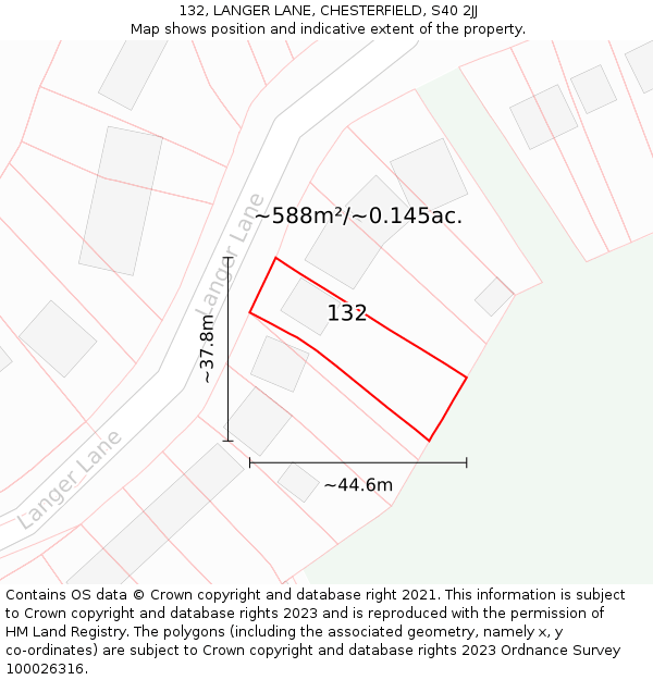 132, LANGER LANE, CHESTERFIELD, S40 2JJ: Plot and title map