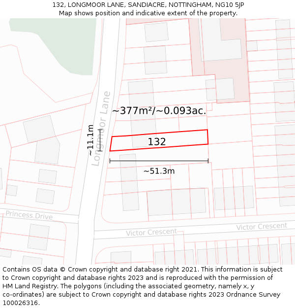 132, LONGMOOR LANE, SANDIACRE, NOTTINGHAM, NG10 5JP: Plot and title map